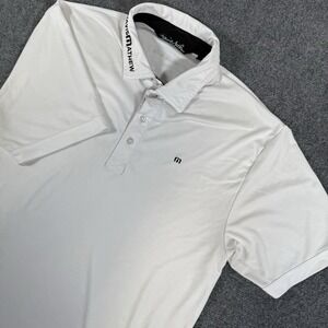 Travis Mathew Polo Shirt Mens Large White PGA Tour Logo Golf Performance